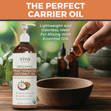 Viva Naturals Organic Fractionated Coconut Oil - Skin & Hair Moisturizer, Relaxing Massage and Body Oil, Carrier Oil for Essential Oils Mixing, Pure Non-Greasy Coconut Oil for Skin and Hair, 16 fl oz