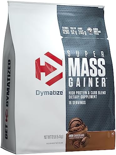 Dymatize Super Mass Gainer Protein Powder, 1280 Calories & 52g Protein,10.7g BCAAs, Mixes Easily, Tastes Delicious, Rich Chocolate, 12 lbs