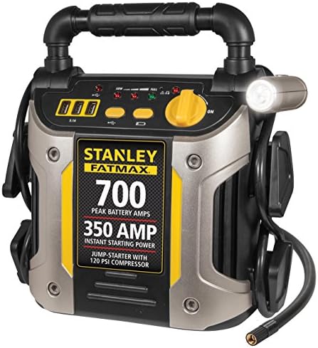Stanley J7CS 700 Peak Amp Automotive Jump Starter, Portable Power – Triple 15W USB Ports, 120 PSI Air Compressor