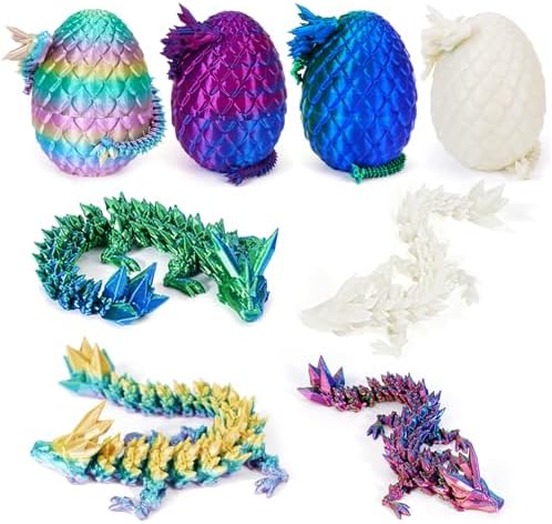 4PCS 3D Printed Dragon Eggs with Dragon Inside,Prefilled Mini Easter Eggs Articulated Crystal Dragon Fidget Toys,Easter Basket Stuffers,Mystery Mythical Pieces Dragon,3D Printed Animals Toy Set