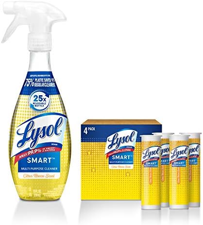 Lysol Smart Starter Kit, All Purpose Cleaner for Disinfecting and Cleaning, Multi-Surface, Citrus Scent, Contains 1 Bottle and 4 Refill Cartridges