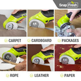 SnapFresh Cordless Electric Cutter (7.87x3.15in, 0.87lb), Stainless Steel Rotary Blade, Versatile Packaging & Carpet Cutter, Self-Sharpening, Safety Start, Replacement Blade Included