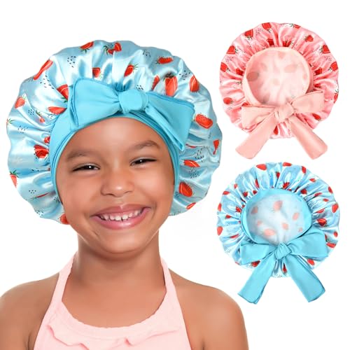 YANIBEST 2 PCS Baby Bonnet Silk Satin Bonnet for Kids Sleeping Cap Curly Natural Hair Silk Bonnets for Girls Boys Infant