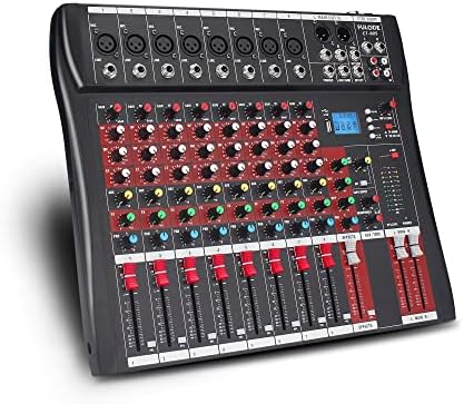 Audio Mixer 8 Channel, CT-80S Professional Sound System Mixer Board DJ Mixing Console with Reverb MP3 Player Bluetooth 48V Phantom Power Supply USB Recording for Studio Karaoke Live Music