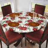 Covers For The Home Deluxe Elastic Edged Flannel Backed Vinyl Fitted Table Cover - Christmas Flower Pattern - Large Round Oblong Oval - Fits Tables up to 45" - 56" Diameter