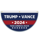 2 Pcs Trump Vance 2024 Half Fan Flags Trump Take America Back Half Fan Bunting Flags Voted for Trump Semi-Circular Flags With Brass Grommets Decoration for Outdoor Fence Decorations