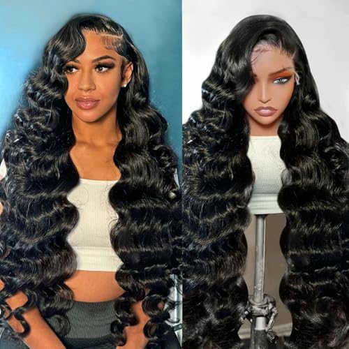 13X6 Body Wave Lace Front Wigs Human Hair 12A 250% Density Lace Frontal Wigs Human Hair Glueless Wigs Human Hair HD Lace Front Wigs Human Hair pre Plucked with Baby Hair Natural Color (36 Inch)
