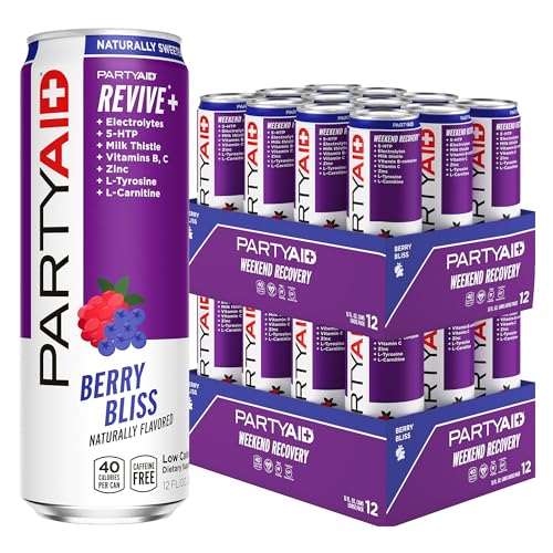 PARTYAID Rehab Blend, Feel Good Tonight and Tomorrow, Contains 5-HTP, B-Complex, Milk Thistle, Electrolytes, No Artificial Flavors or Sweeteners, Caffeine-Free, 12 Fl Oz (Pack of 24)