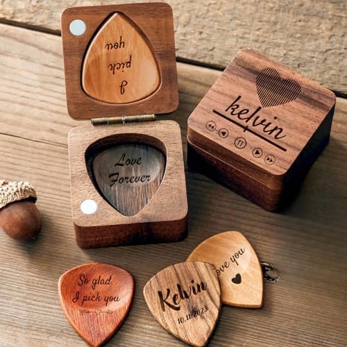 YOJO Custom Guitar Picks,Personalized Guitar Picks Holder,Custom Guitar Picks With Case,Unique Custom Gift for Him,Friends,Son,Husband,Boyfriend,Coworker,Birthday,Christmas Gift (box + 2 picks)