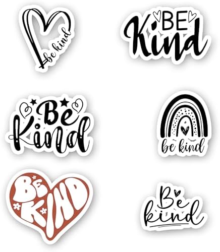 Be Kind Inspirational Laptop Stickers Pack 6 Pack Assorted Vinyl Sticker Decals - Be Kind Be You Inspirational Stickers - Laptop, Phone, Tablet Vinyl Decal Stickers