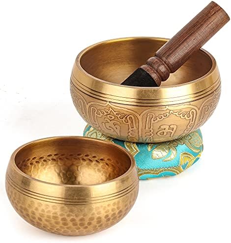 2-Pack Tibetan Singing Bowls Set - 100% Handmade in Nepal, Sound Bowl Meditation Set for Yoga, Chakra Healing, Meditation Gifts, Unique Gifts for Women (Blue, 3.15 + 4 inch)