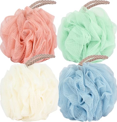 Fu Store Loofah Sponge Shower Loofahs 50g Bath Sponges Mesh Balls 4 Colors for Body Scrubber Exfoliator Wash Back Scrubber Bathroom Men Women - 4 Pack Scrubbers Cleaning Bathing Accessories