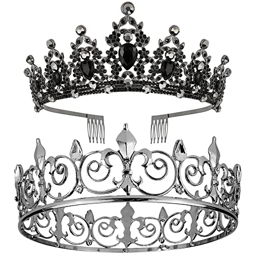AOPRIE King & Queen Artemis Tiara and Crown for Women Men Crystal Hair Accessories for Wedding Prom Bridal Birthday Party Halloween Costume Christmas Gifts Black Princess Tiara for Girls Boys
