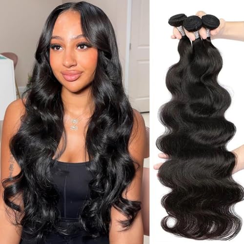Body Wave Bundles Human Hair 26 28 30Inch Body Wave 3 Bundles Human Hair for Black Women 12A Grade 100% Unprocessed Brazilian Virgin Human Hair Weave Bundles Natural Color