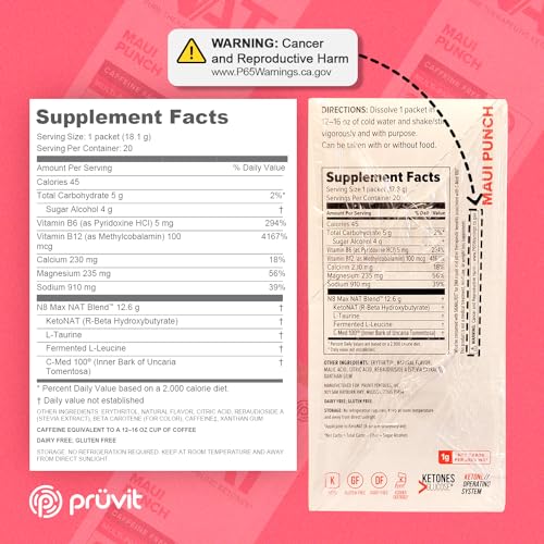 PRÜVIT Keto//OS NAT® Maui Punch Keto Supplements – Caffeine Free - Exogenous Ketones - BHB Salts Ketogenic Supplement for Workout Energy Boost for Men and Women (20 Count)