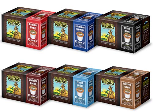 Cafe Don Pedro Variety Pack Arabica Low Acid Coffee Pods - Compatible with Keurig K-cup Coffee Maker, 6 different flavors, 100% Arabica, Battles Heartburn, Acidic Reflux, 72 Coffee K Cups
