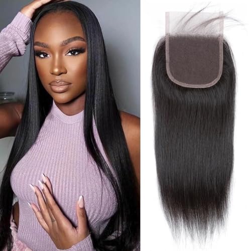 Lace Closure 4x4 HD Lace Closure Straight Lace Closure Human Hair 10 Inch Brazilian Virgin Hair Lace Closure Free Part 100% Human Hair Extensions for Black Women Pre Plucked Natural Color