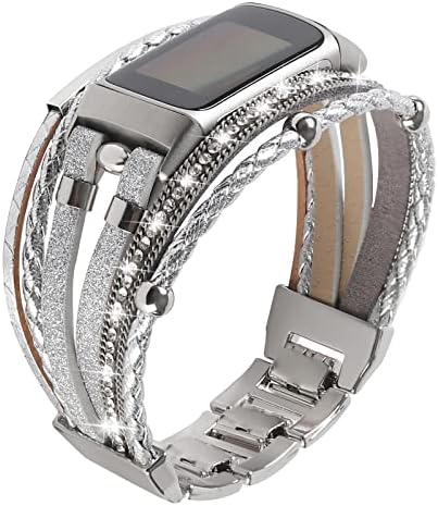 Leather Bands Compatible with Fitbit Charge 6 Bands/Fitbit Charge 5 Bands for Women, Boho Handmade Multilayer Wrap Bracelets Strap Replacement for Fitbit Charge 6/Charge 5 Fitness Tracker