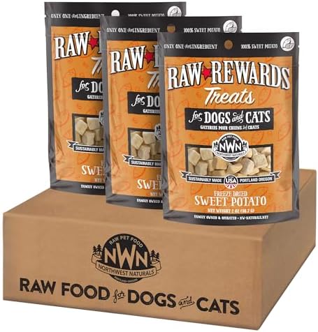 Northwest Naturals Raw Rewards Freeze-Dried Sweet Potato Treats for Dogs and Cats - Bite-Sized Pieces - Healthy, 1 Ingredient, Human Grade Ingredients, All Natural - 2 Oz (Pack of 3)