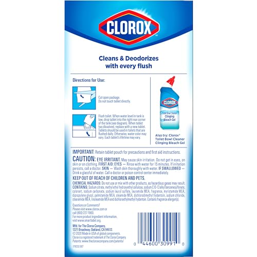 Clorox Ultra Clean Toilet Tablets Bleach & Blue, Rain Clean, 4 Ct (Package May Vary)