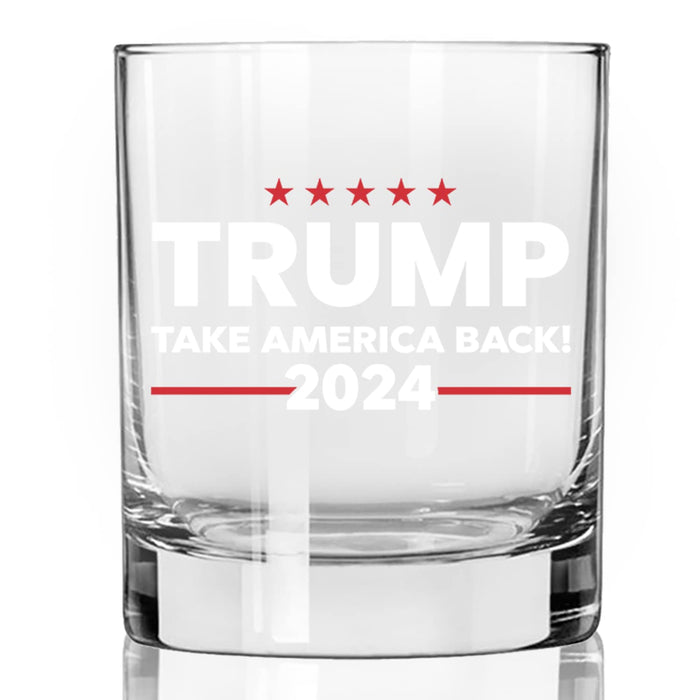 Patriots Cave Trump 2024 Trump Take America Back 2024 | 11 oz Bourbon Whiskey Rock Glass | Old Fashioned Whiskey Tasting Glasses For Men | Retirement Gifts For Men | Made In USA