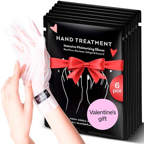 Korean Hand Masks Moisturizing Glove for Dry Hands - Hand Moisturizer Gloves for Women, Men - Hand Therapy Gloves with Collagen, Rose Oil, Shea Butter - White Hydrating Korean Hand Mask Bulk, 6 Pack