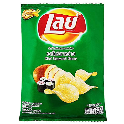 LAYS Potato Chips, Crispy Potato Chips, 75g X 2 Packs (Nori Seaweed Flavor)