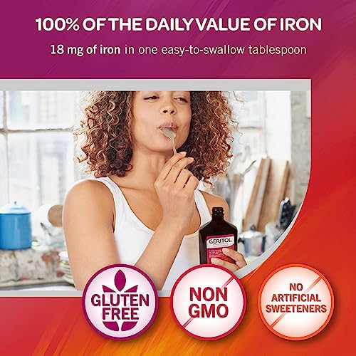 Geritol, Liquid Vitamin and Iron Supplement, Energy Support, Contains High Potency B-Vitamins and Iron, Pleasant Tasting, Easy to Swallow, No Artificial Sweeteners, Non-GMO, 12 Oz