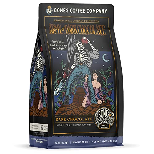 Bones Coffee Company Army Of Dark Chocolate Flavored Coffee Beans, Whole Bean Coffee Dark Roast Low Acid, Dark Chocolate Flavor (12 oz)