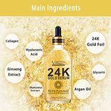 Voluxss 24K Gold Serum for Face, Skin Brightening Anti Aging Moisturizer with Vitamin C, Hyaluronic Acid & Argan Oil for Dark Spots & Fine Lines, Korean Skin Care Glow Collagen Booster Serum 3.38fl.oz