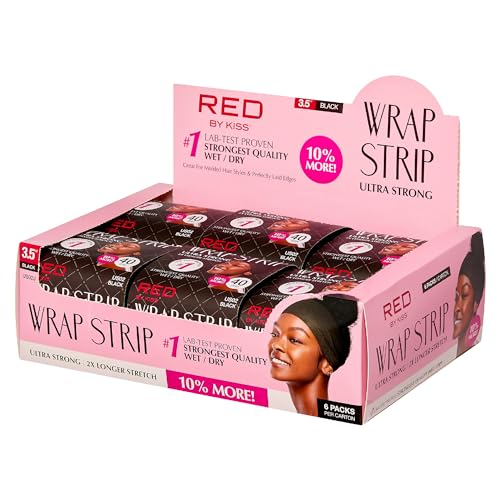 Red by Kiss Hair Wrapping Strip, Ultra Strong 2X Longer Stretch, 44 Strips, Suitable for Wet/Dry Hair, Black, 3.5 inch (6 PACK)