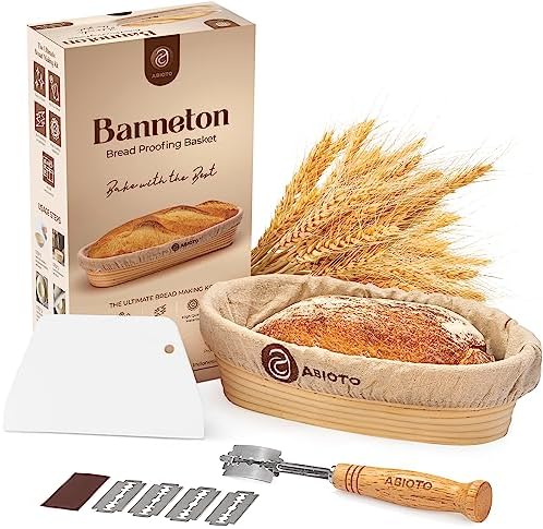 Banneton Bread Proofing Basket Set - A Complete Kit Including 11-Inch Oval Brotform Basket, Bread Lame, Dough Scraper, and Linen Liner - Odor-Free - Perfect for Shaping Sourdough Bread