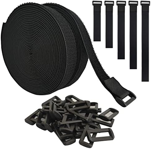 40ft Hook and Loop Straps with 60 Buckles, Adjustable Reusable Cable Straps, Arbitrarily Cut Fixing Nylon Cinch Strap