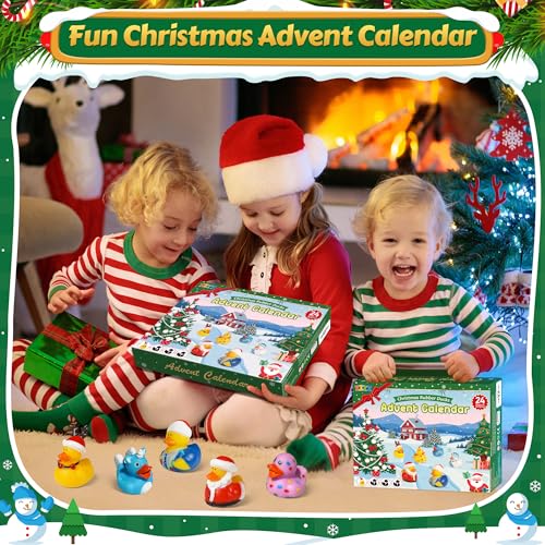 ZIZZ Advent Calendar 2024 Christmas Rubber Ducks - 24 Days Christmas Countdown Calendar Gifts for Kids Girl Boy Holiday Fun Duck Bath Toy for Toddler Baby 1 2 3 4 5 6 Years Old Xmas Surprise Gift Idea