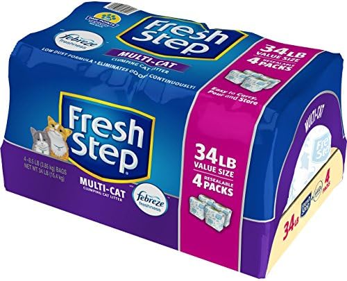 Fresh Step Multi-Cat with Febreze Freshness, Clumping Cat Litter, Scented, 34 Pounds, Resealable 4 Packs