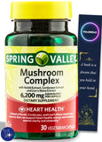 Mushroom Complex Spring Valley Dietary Supplement,6,200mg Equivalent Serving, 30 Vegetarian Capsules and Bookmark Gift of YOLOMOLO