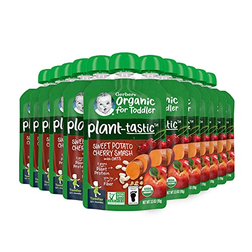 Gerber Organic Baby Food Pouches, Toddler, Plant-tastic, Sweet Potato Cherry Smash, 3.5 Ounce (Pack of 12)