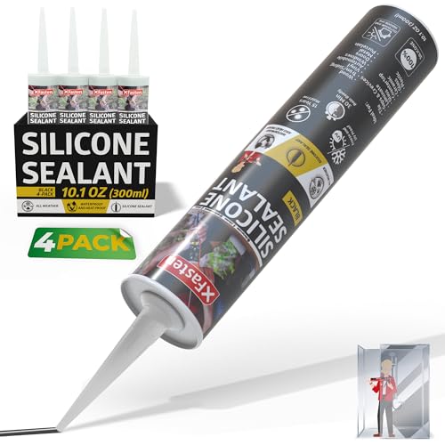 XFasten Silicone Sealant Waterproof Black Cartridge, 10.1 oz (4-Pack) Black Caulking Silicone Adhesive Sealant Cartridge for RV, General Use, Window, Door, Glass, Automotive Leak Sealing