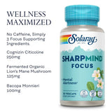 SOLARAY SharpMind Focus, Mental Alertness Nootropic Supplement, Memory Support, Each Capsule with Cognizin Citicoline, Vegan, 60 Day Money Guarantee, 30 Serv 30 Vegetarian Capsules Pills
