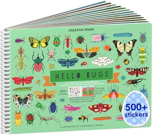 Cupkin Hello Bugs Sticker Book Activity for Kids, Toddler Airplane Travel Essentials, 500+ Bugs Stickers for Kids + 12 Scenes + 12 Coloring Book Pages, Bug Lover Gift, Children's Crafts Ages 2-8