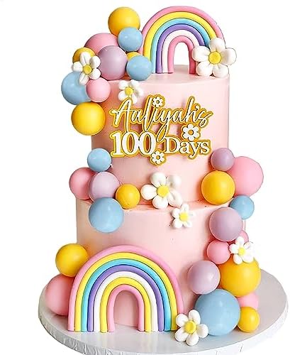 35 PCS Groovy Cake Toppers Boho Cake Topper Hippie Party Decorations with Flower Rainbow Balls for Girl Birthday Party Boho Groovy Party Supplies (Style 2)