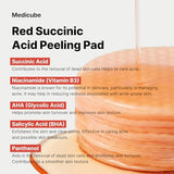 Medicube Red Succinic Acid Panthenol Facial Peeling Pads - Exfoliating Toner Pads for Acne-Prone Skin with Niacinamide, AHA, BHA, and Soothing Panthenol - Non-Comedogenic