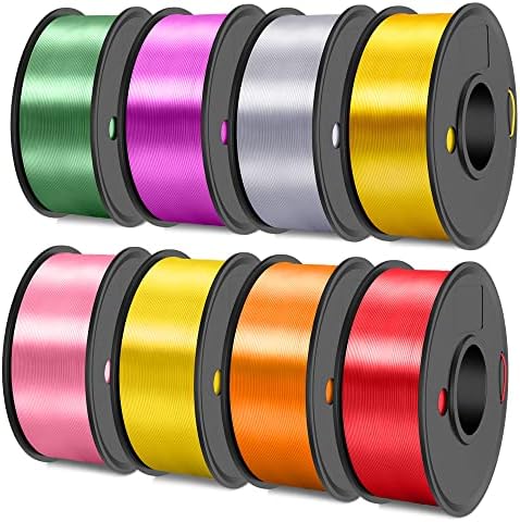 SUNLU 3D Printer Filament, 250G PLA Silk Filament Bundle, 1.75mm Smooth Silk Filament Muticolor, Neatly Wound Filament, 250G Spool, 8 Rolls, Light Gold+Silver+Purple+Red+Orange+Yellow+Pink+Bronze