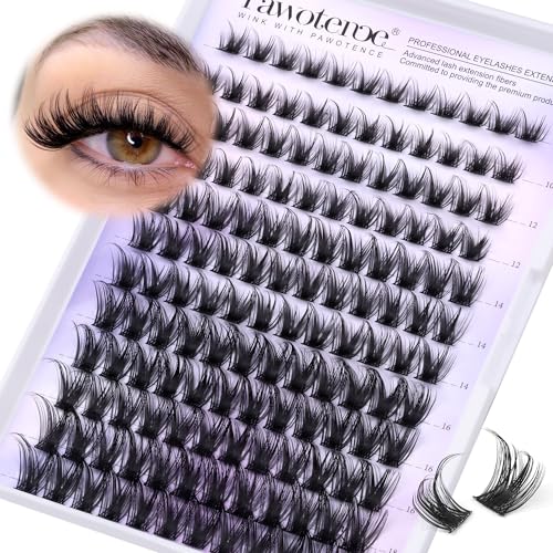 Pawotence Lash Clusters Wispy Cluster Eyelash Extensions 144pcs Individual Lashes 10-18mm Lash Extension DIY False Eyelashes Soft Comfortable Eyelash Clusters with Thin Band