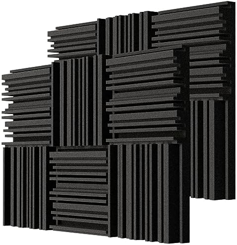 TroyStudio Thick Acoustic Foam Panels, 12 X 12 X 2 Inch 12 Pcs Broadband Sound Absorbing Foam, Dense Soundproof Padding Tile, Recording Studio Foam Absorber, Groove Decorative 3D Wall Ceiling Panel