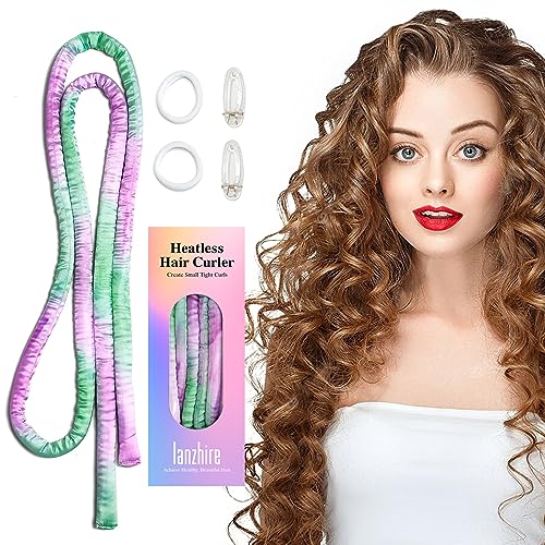 Lanzhire Heatless Curling Headband for Overnight Curls - No-Heat Curlers for Long and Short Hair (Purple Tie Dye)
