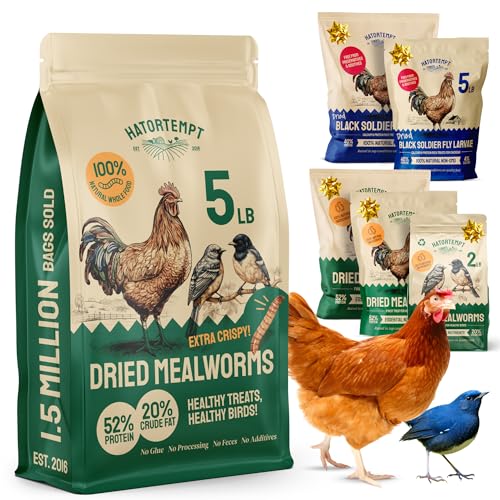 Dried Mealworms 5 lbs - Organic Non GMO Chicken Feed - High Protein Poultry Feed - Mealworms for Chickens, Wild Birds & Laying Hens