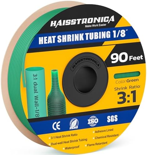 haisstronica 3:1 Heat Shrink Tubing, Shrink Ratio Adhesive Lined Marine Grade Heat Shrink Tube for Home, Automotive and Industrial (Green) 90FT 1/8inch