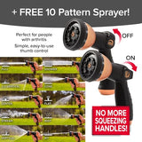 POCKET HOSE Copper Bullet Expandable Garden Hose w/10 Pattern Thumb Spray Nozzle AS-SEEN-ON-TV 25 FT 650psi