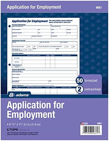 Adams Bilingual Employee Application, 8.5 x 11 Inches, White, 2-Pack (9661ES)